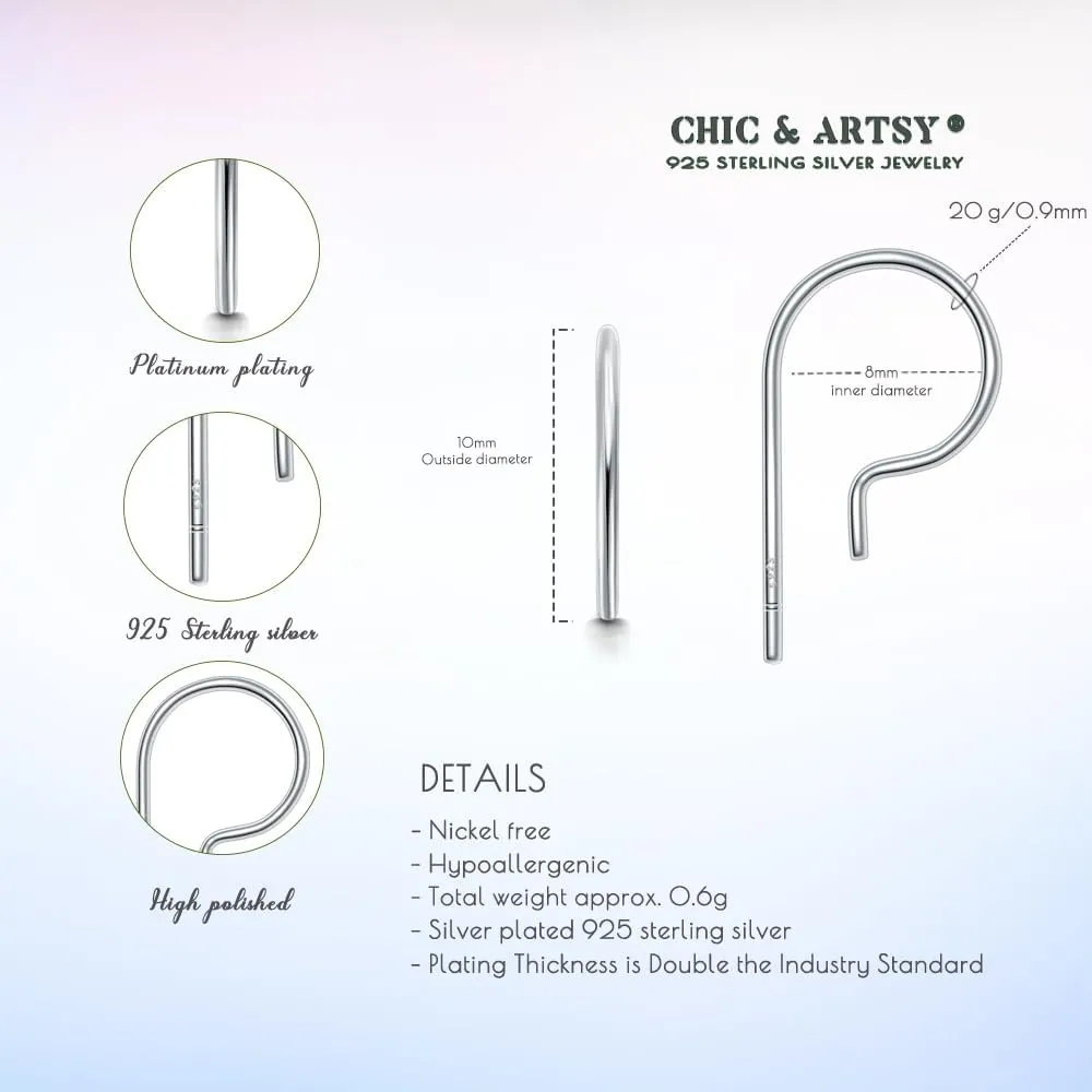 CHIC & ARTSY 925 Sterling Silver Open Hoop Earrings Small Hoop Earrings for Women Half Hoop Cartilage Piercing Adjustable Huggie Earrings