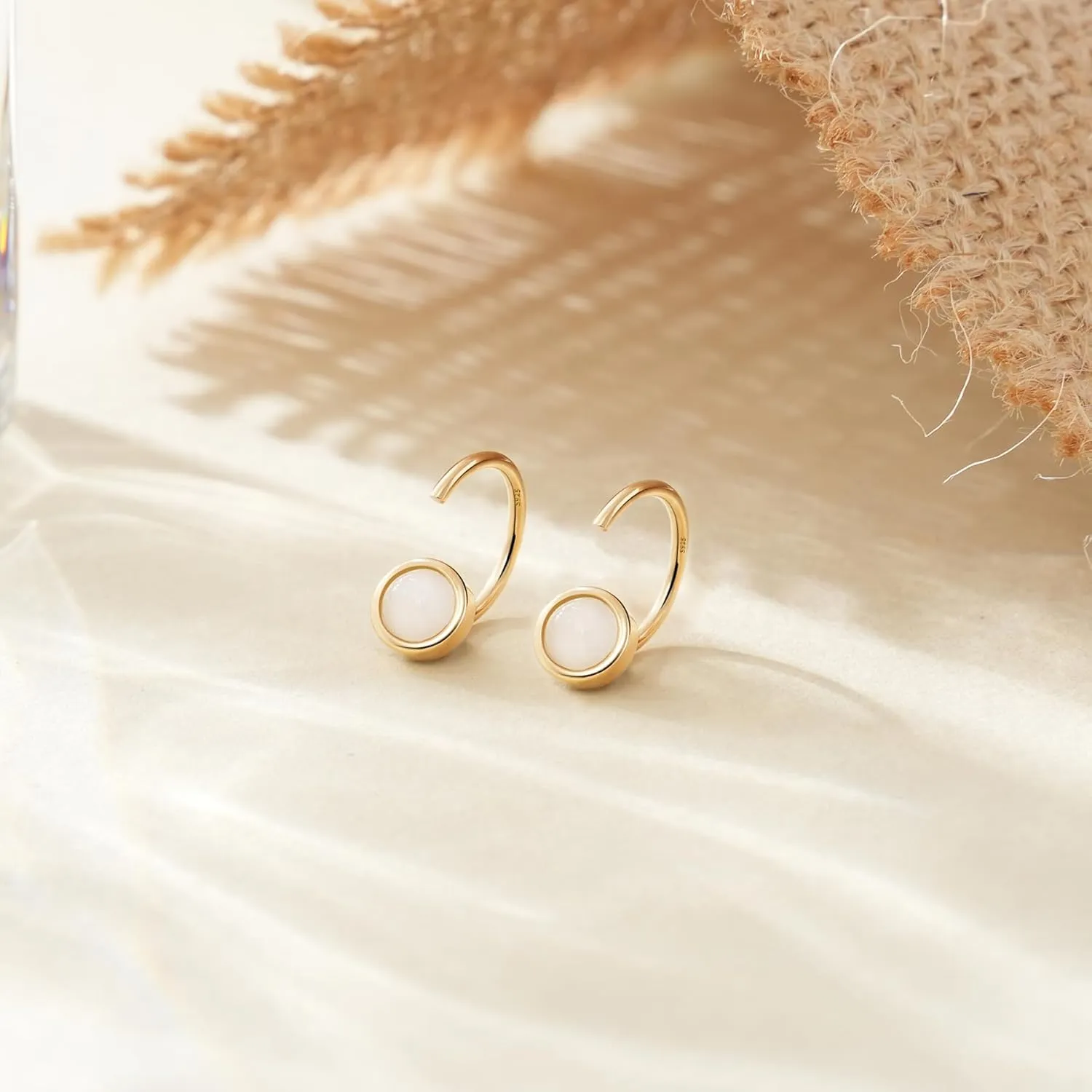 CHIC & ARTSY Dainty Hug Hoop Earrings 925 Sterling Silver Created Gemstone Huggie Hoops Earrings Synthetic Fire Opal/Turquoise/Moonstone/CZ Tiny Hoop Earrings for Women
