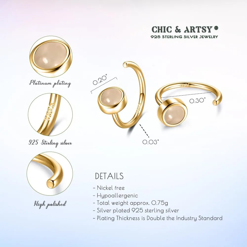 CHIC & ARTSY Dainty Hug Hoop Earrings 925 Sterling Silver Created Gemstone Huggie Hoops Earrings Synthetic Fire Opal/Turquoise/Moonstone/CZ Tiny Hoop Earrings for Women