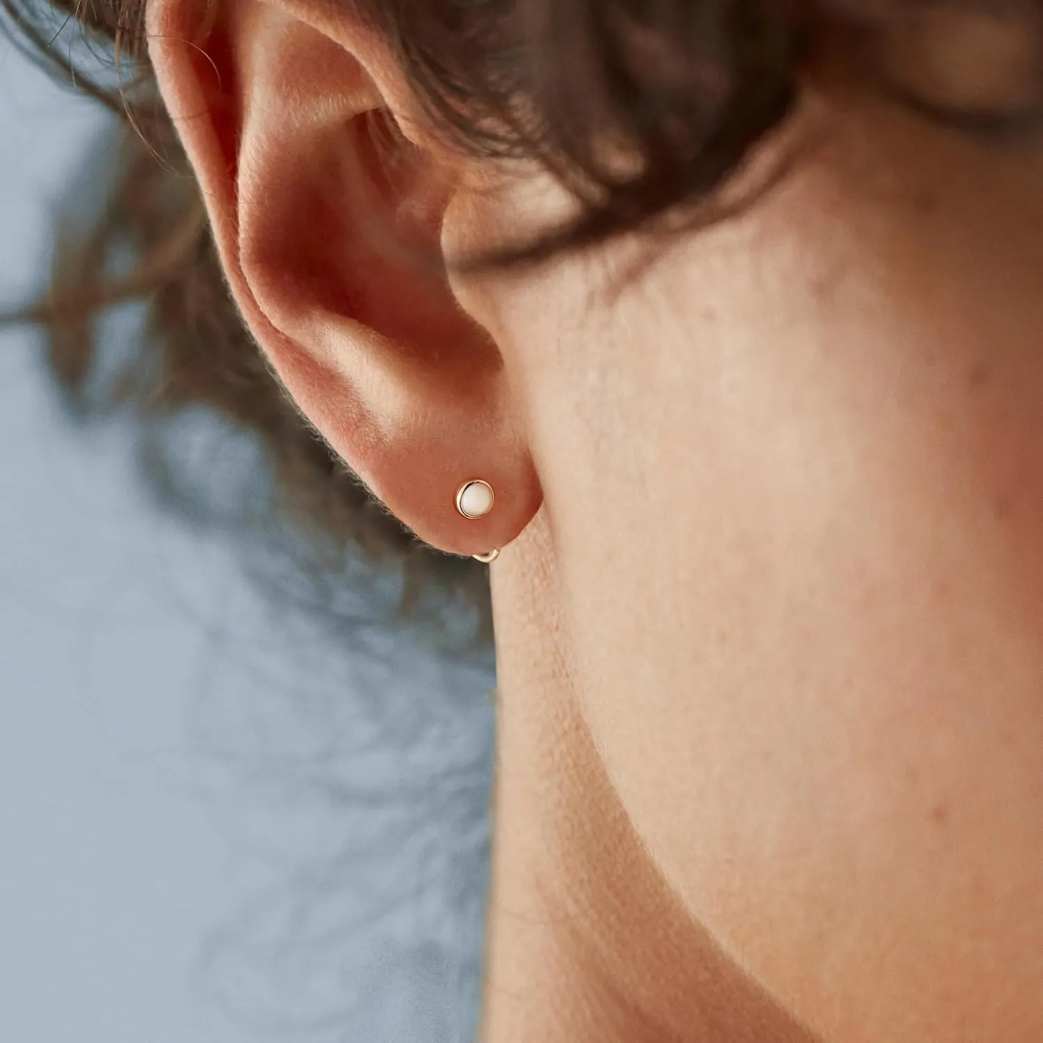 CHIC & ARTSY Dainty Hug Hoop Earrings 925 Sterling Silver Created Gemstone Huggie Hoops Earrings Synthetic Fire Opal/Turquoise/Moonstone/CZ Tiny Hoop Earrings for Women