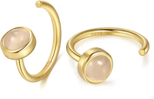 CHIC & ARTSY Dainty Hug Hoop Earrings 925 Sterling Silver Created Gemstone Huggie Hoops Earrings Synthetic Fire Opal/Turquoise/Moonstone/CZ Tiny Hoop Earrings for Women