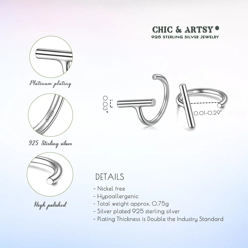 CHIC & ARTSY Half Hoops Earrings 925 Sterling Silver Small Huggie Hoop Earrings Ball, Bar, Star, Moon, Heart, Cross, Dot, Triangle Half Hoops Cartilage Piercing Earrings Tiny Hoop Stud Earrings