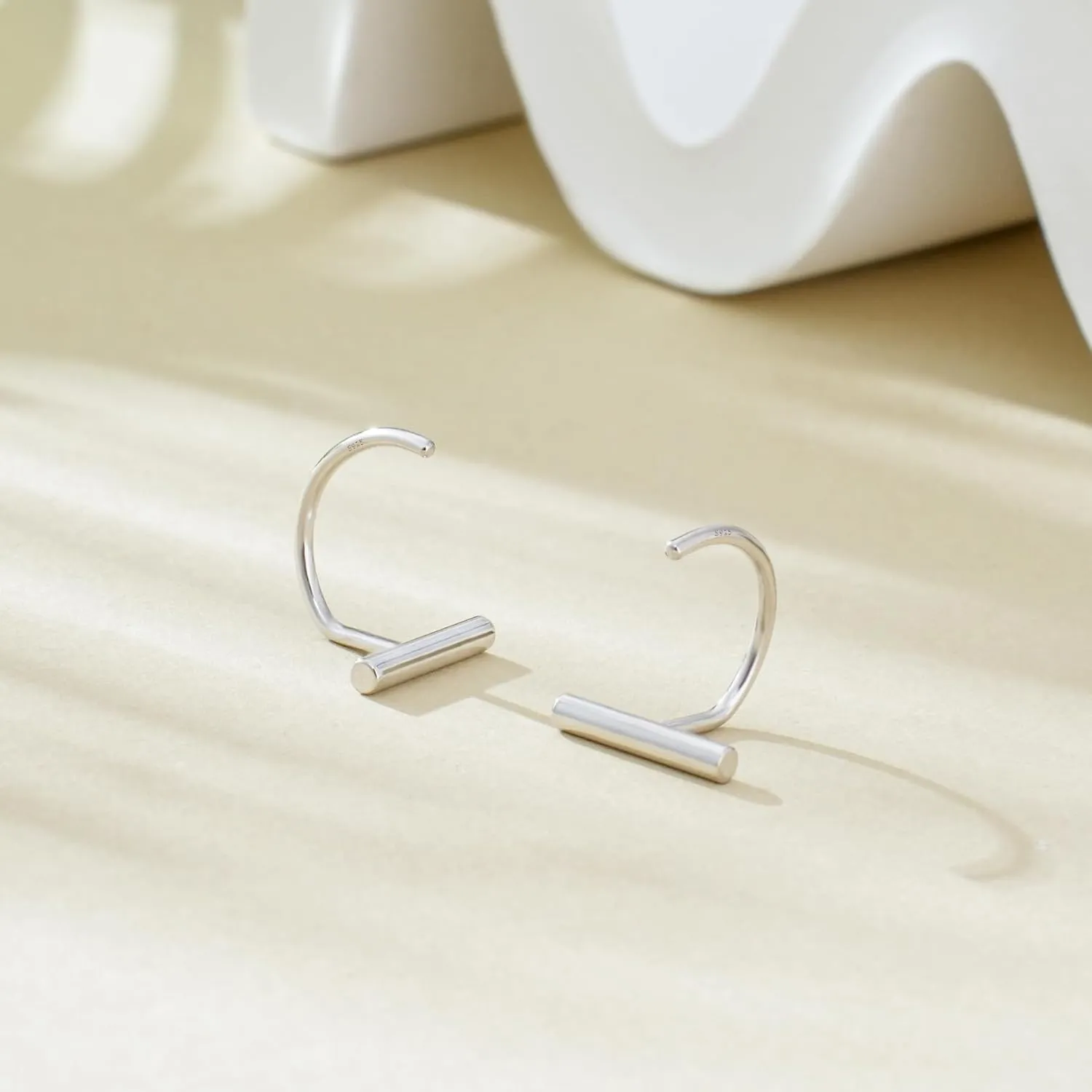 CHIC & ARTSY Half Hoops Earrings 925 Sterling Silver Small Huggie Hoop Earrings Ball, Bar, Star, Moon, Heart, Cross, Dot, Triangle Half Hoops Cartilage Piercing Earrings Tiny Hoop Stud Earrings