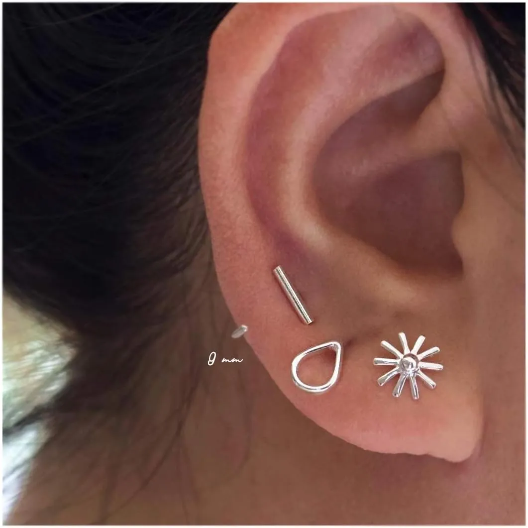 CHIC & ARTSY Half Hoops Earrings 925 Sterling Silver Small Huggie Hoop Earrings Ball, Bar, Star, Moon, Heart, Cross, Dot, Triangle Half Hoops Cartilage Piercing Earrings Tiny Hoop Stud Earrings