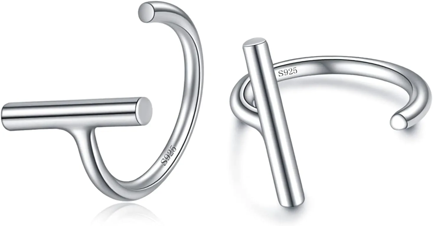 CHIC & ARTSY Half Hoops Earrings 925 Sterling Silver Small Huggie Hoop Earrings Ball, Bar, Star, Moon, Heart, Cross, Dot, Triangle Half Hoops Cartilage Piercing Earrings Tiny Hoop Stud Earrings