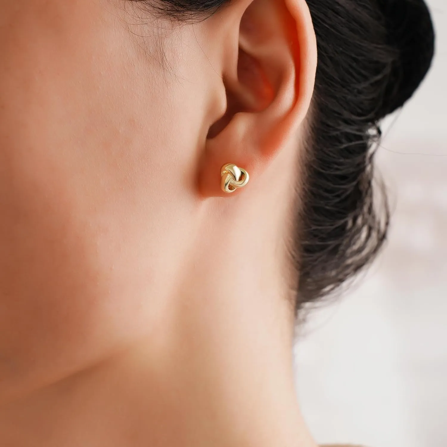 CHIC & ARTSY Love Knot Earrings Gold Plated 925 Sterling Silver Tri-tone White,Yellow,Rose Love Knot Stud Earrings Dainty 8MM High Polished Stud Earrings for Women