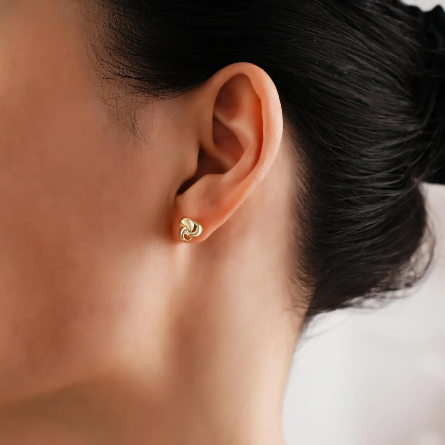CHIC & ARTSY Love Knot Earrings Gold Plated 925 Sterling Silver Tri-tone White,Yellow,Rose Love Knot Stud Earrings Dainty 8MM High Polished Stud Earrings for Women