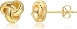 CHIC & ARTSY Love Knot Earrings Gold Plated 925 Sterling Silver Tri-tone White,Yellow,Rose Love Knot Stud Earrings Dainty 8MM High Polished Stud Earrings for Women