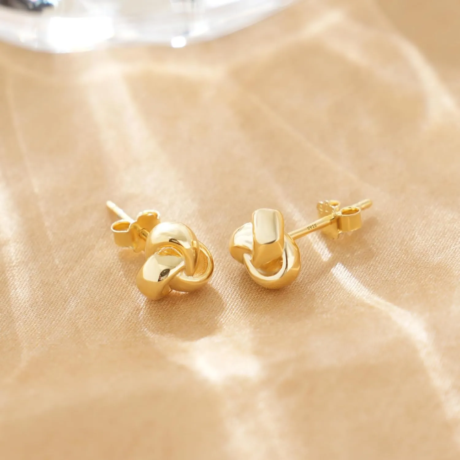 CHIC & ARTSY Love Knot Earrings Gold Plated 925 Sterling Silver Tri-tone White,Yellow,Rose Love Knot Stud Earrings Dainty 8MM High Polished Stud Earrings for Women