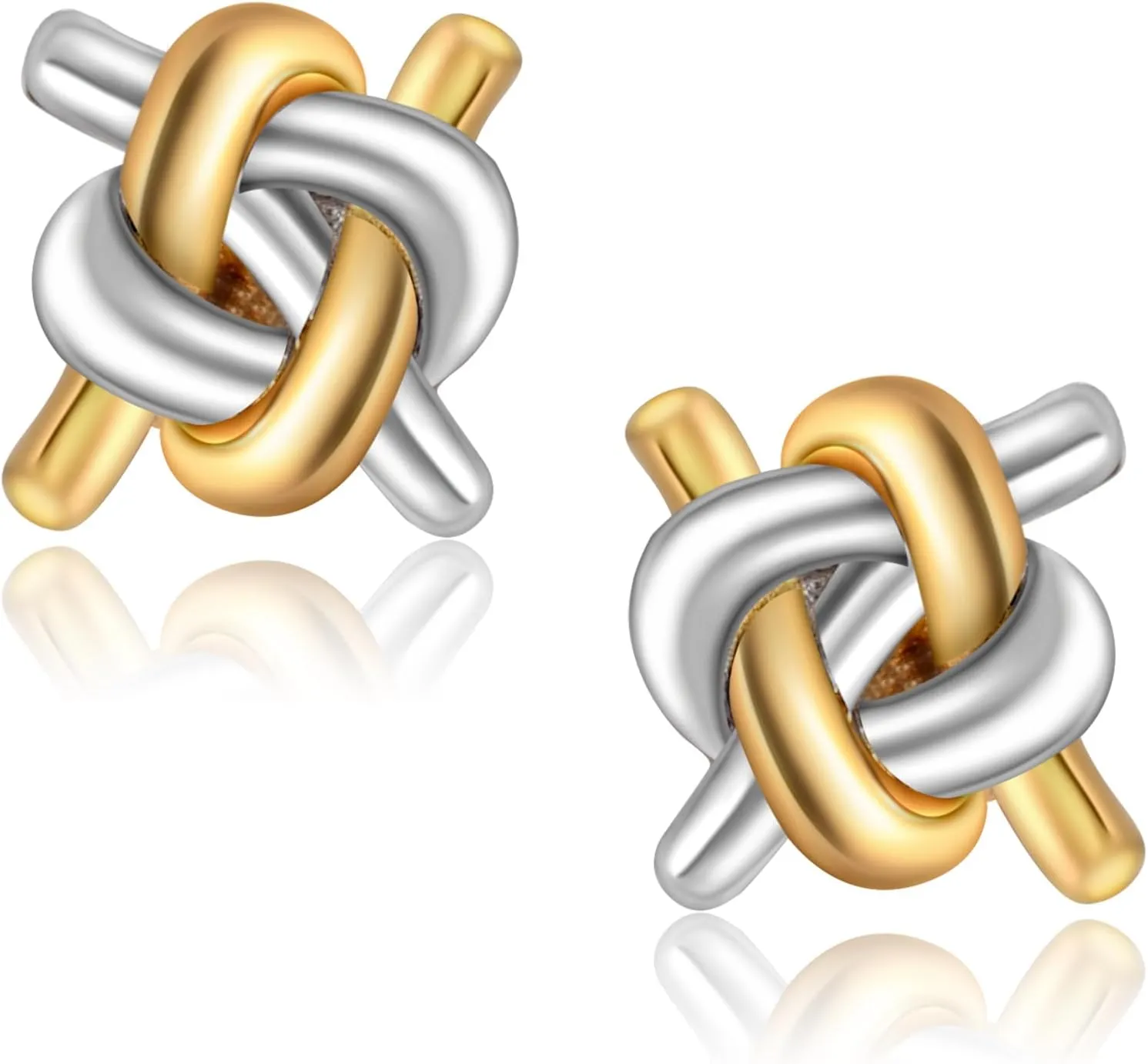 CHIC & ARTSY Love Knot Earrings Gold Plated 925 Sterling Silver Tri-tone White,Yellow,Rose Love Knot Stud Earrings Dainty 8MM High Polished Stud Earrings for Women