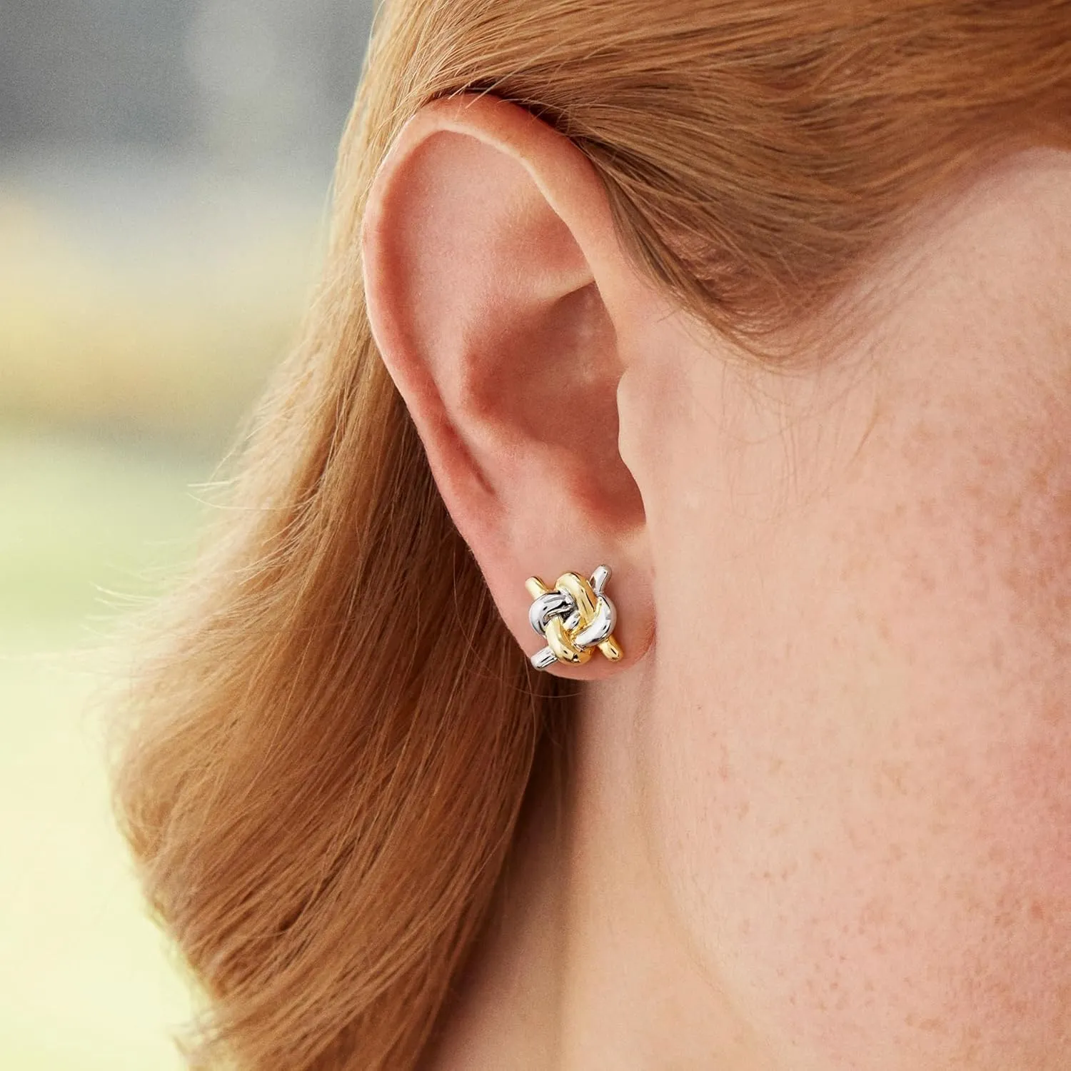 CHIC & ARTSY Love Knot Earrings Gold Plated 925 Sterling Silver Tri-tone White,Yellow,Rose Love Knot Stud Earrings Dainty 8MM High Polished Stud Earrings for Women