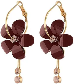 Chic Bohemian Crystal Acrylic Rose Flower Dangle Drop Earrings Exaggerated Round Hoop long Tassel Petal Earring for Women Girls Statement Jewelry Gifts