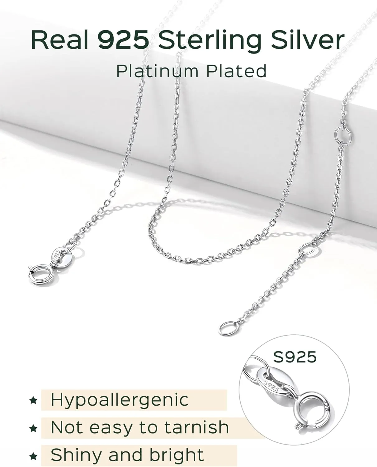 ChicSilver 1.1mm/ 1.5mm 925 Sterling Silver Chains for Women Dainty Thin Silver Necklace Chain for Women - 16/18/20/22/24 Inch (with Gift Box)