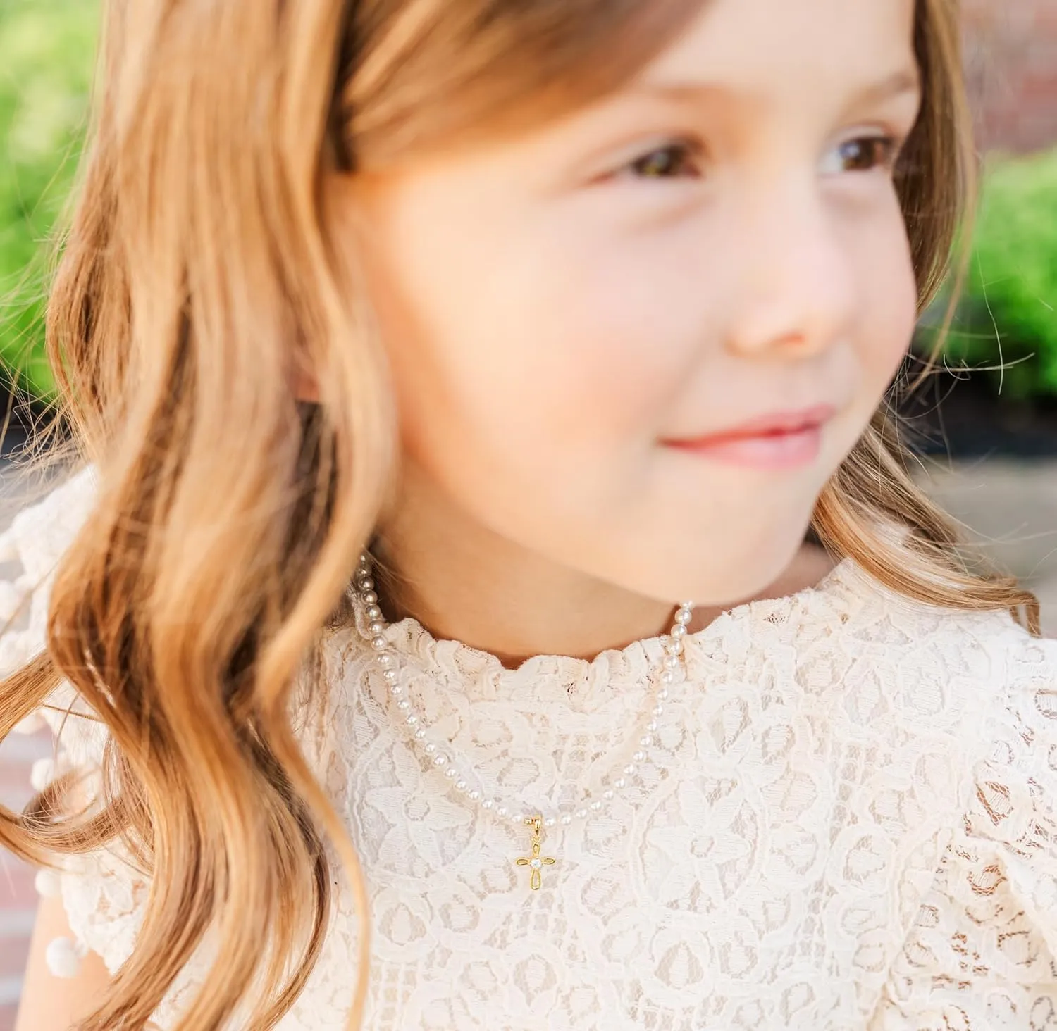 Children's 14K Gold Plated or Sterling Silver Cross Bracelet with Simulated Pearls for Girls First Communion, Baptism, Christening or Dedication Gift