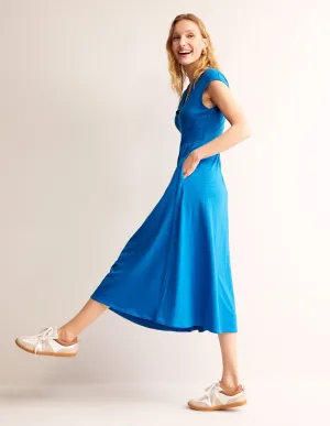 Chloe Notch Jersey Midi Dress-Brilliant Blue
