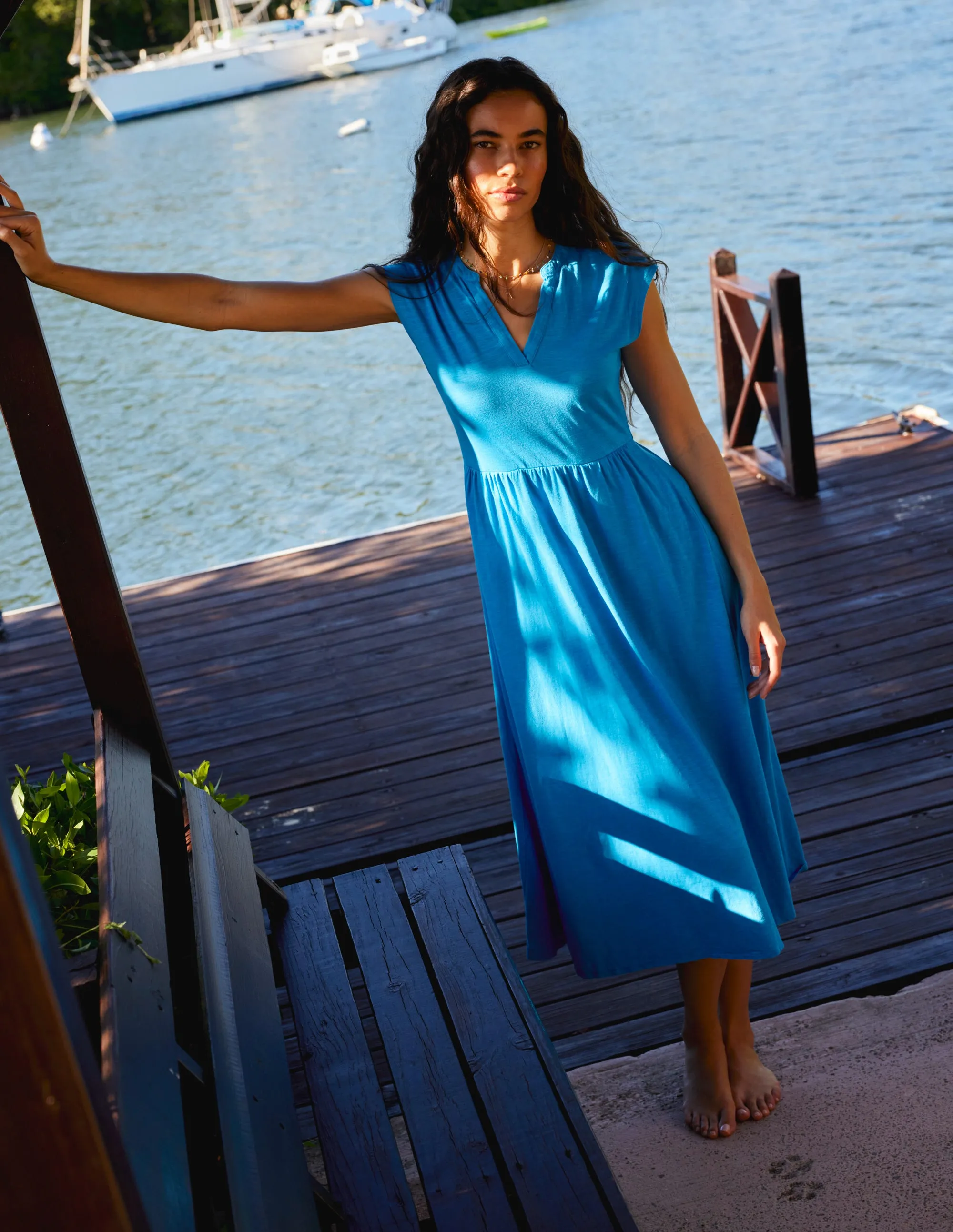 Chloe Notch Jersey Midi Dress-Brilliant Blue