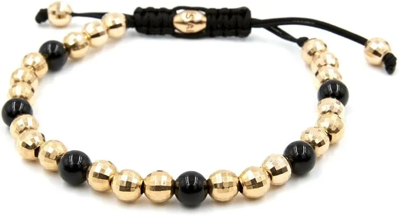 CHRIS AIRE Authentic Designer - Prayer Bead Bracelet - 18 Karat - Amber Hue Gold - Single Row - Black Cording - Unisex Bracelets - 7.25 Inches - Great Unique Gift - Sentimental Surprise