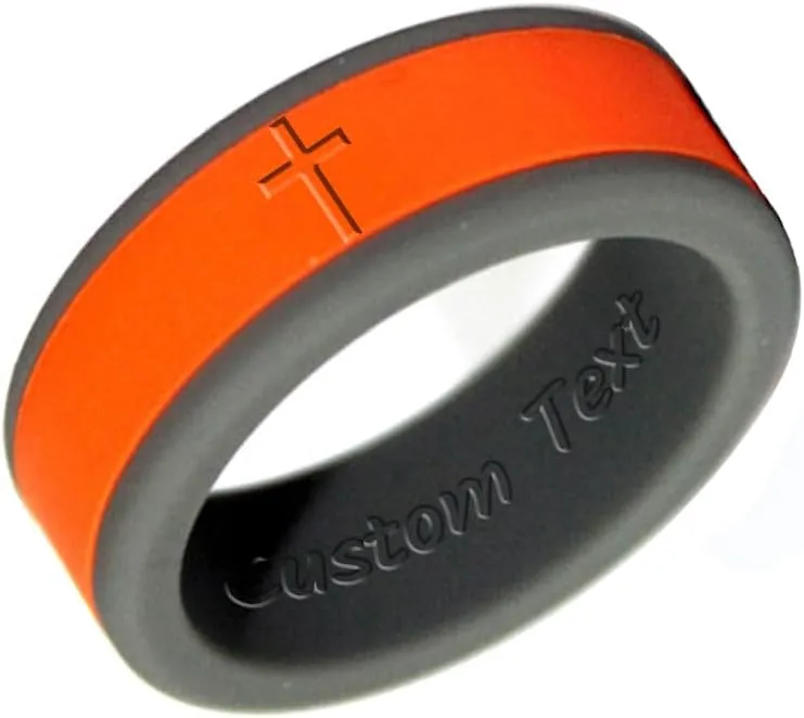 Christian Cross Silicone Rings 8mm Two-Tone Removable Rings Engagement Rubber Rings Bible Verse Quote Faith Inspirational Religious Men Women Rings,Size 8-13 (Not Inkfilled)