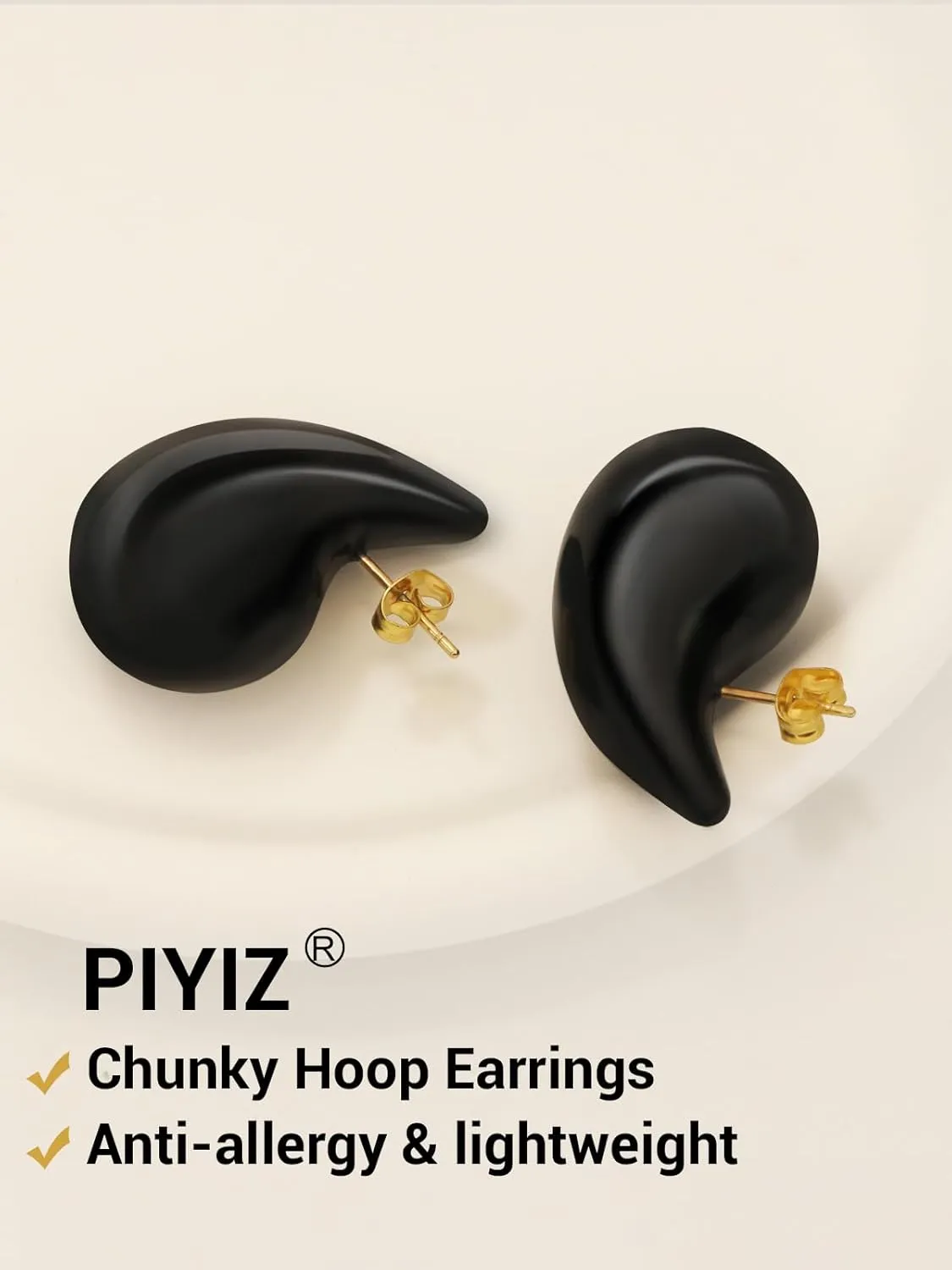 Chunky Earrings 18K Gold Plated Stainless Steel Thick Hoop Earrings Teardop Earrings Dupes for Women