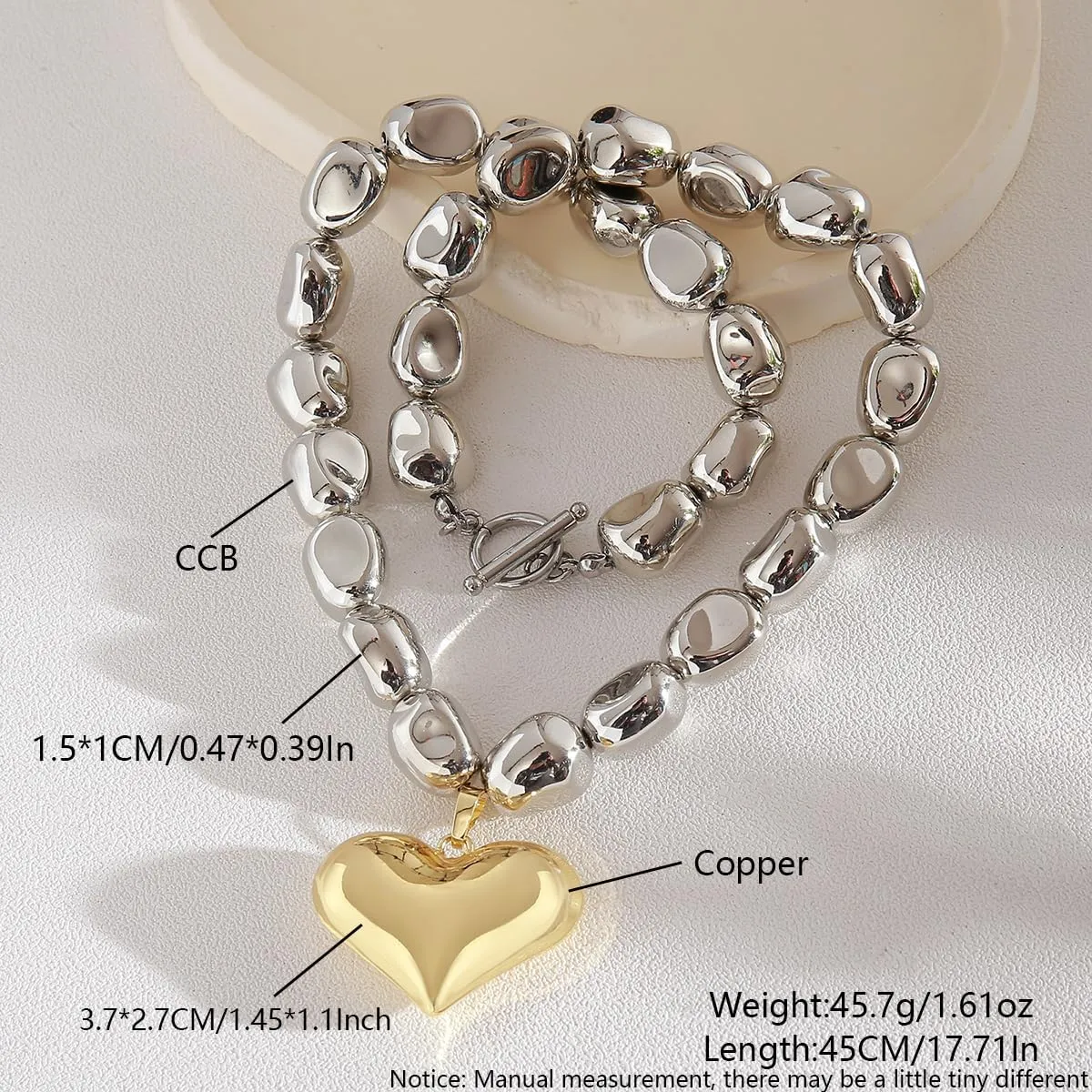 Chunky Gold Heart Necklace for Women Irregular Puffy Heart Pendant Necklace Stylish Statement Jewelry