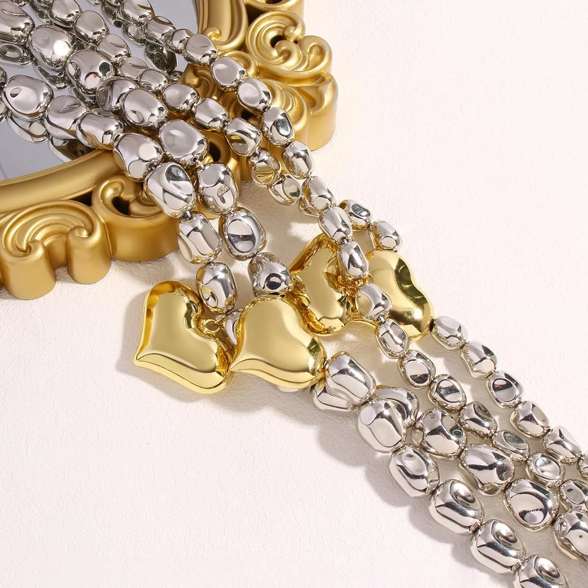 Chunky Gold Heart Necklace for Women Irregular Puffy Heart Pendant Necklace Stylish Statement Jewelry