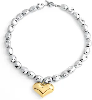Chunky Gold Heart Necklace for Women Irregular Puffy Heart Pendant Necklace Stylish Statement Jewelry