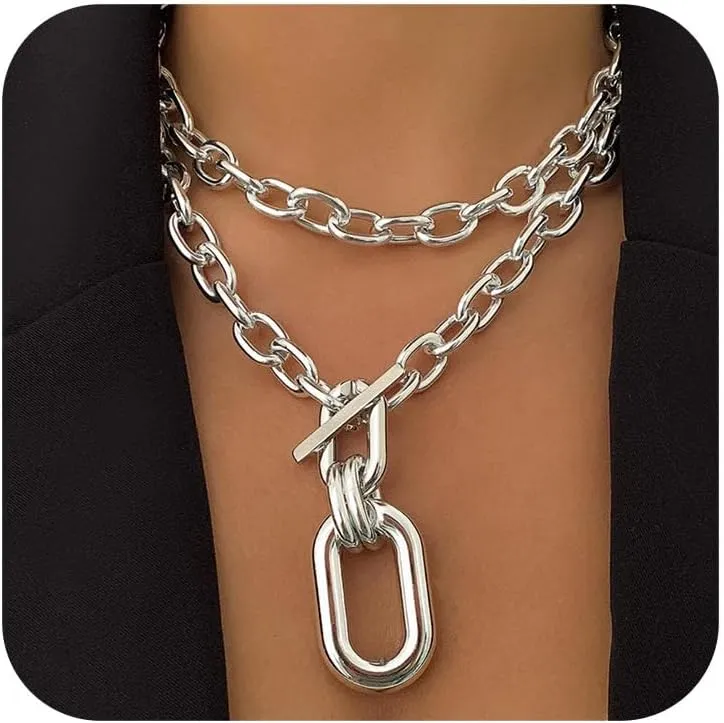 Chunky Gold Necklaces Statement Choker Necklace Paperclip Chain Layered Necklace Chain Punk Thick Necklace Accessories for Women