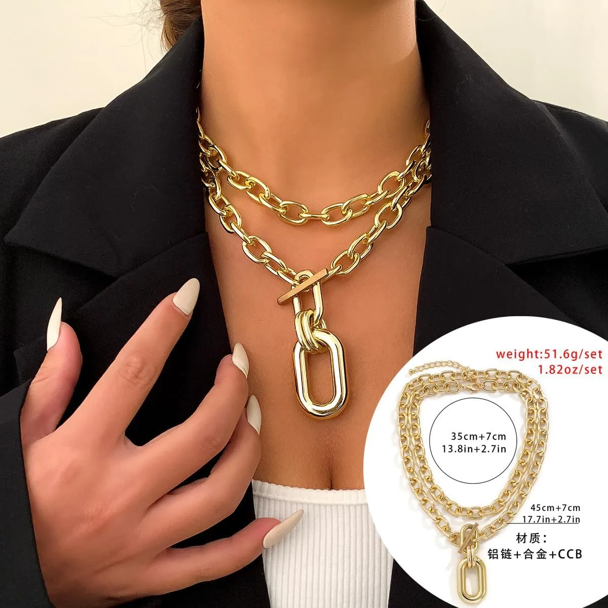 Chunky Gold Necklaces Statement Choker Necklace Paperclip Chain Layered Necklace Chain Punk Thick Necklace Accessories for Women