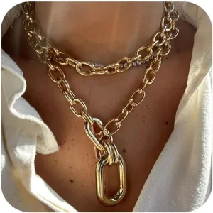 Chunky Gold Necklaces Statement Choker Necklace Paperclip Chain Layered Necklace Chain Punk Thick Necklace Accessories for Women