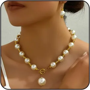Chunky Pearl Necklaces for Women Gold Pearl Choker Necklace and Earrings Set Pearls Set Jewelry for Women