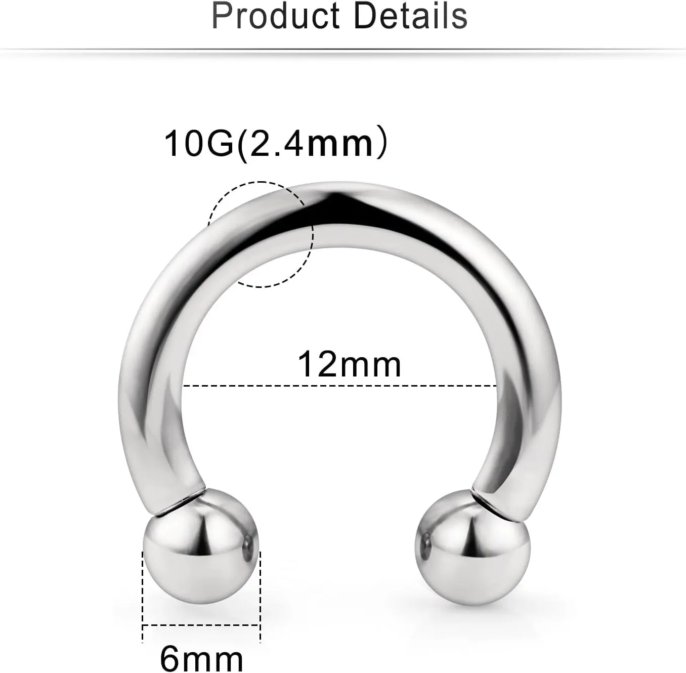 Cisyozi 10G 8G 6G 4G 2G 0G 00G Septum Rings Ear Gauges Earrings Hoops 316L Surgical Steel PA Ring Internally Threaded Horseshoe Spring Action Captive Bead Ring CBR Body Piercing Jewelry for Women Men