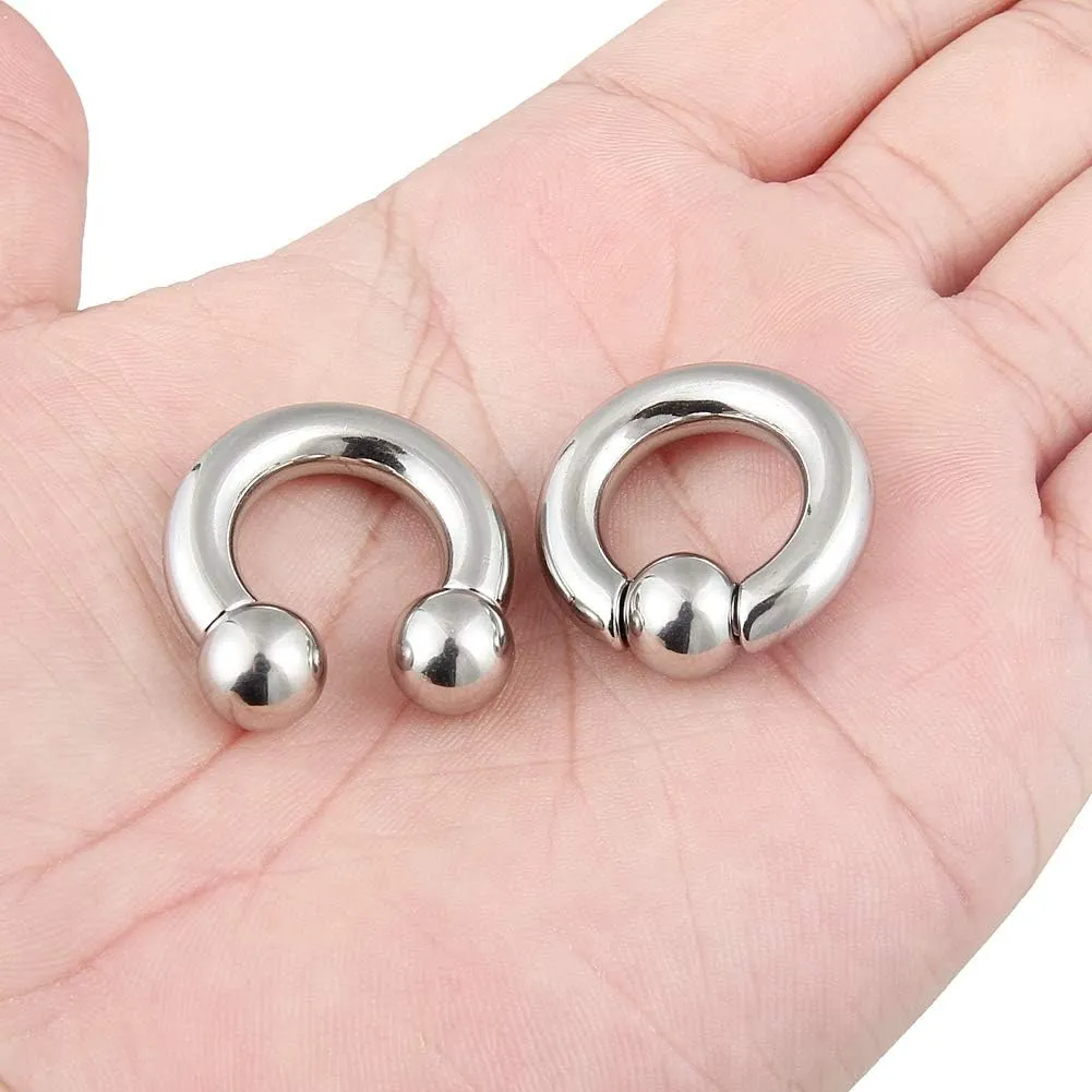 Cisyozi 10G 8G 6G 4G 2G 0G 00G Septum Rings Ear Gauges Earrings Hoops 316L Surgical Steel PA Ring Internally Threaded Horseshoe Spring Action Captive Bead Ring CBR Body Piercing Jewelry for Women Men