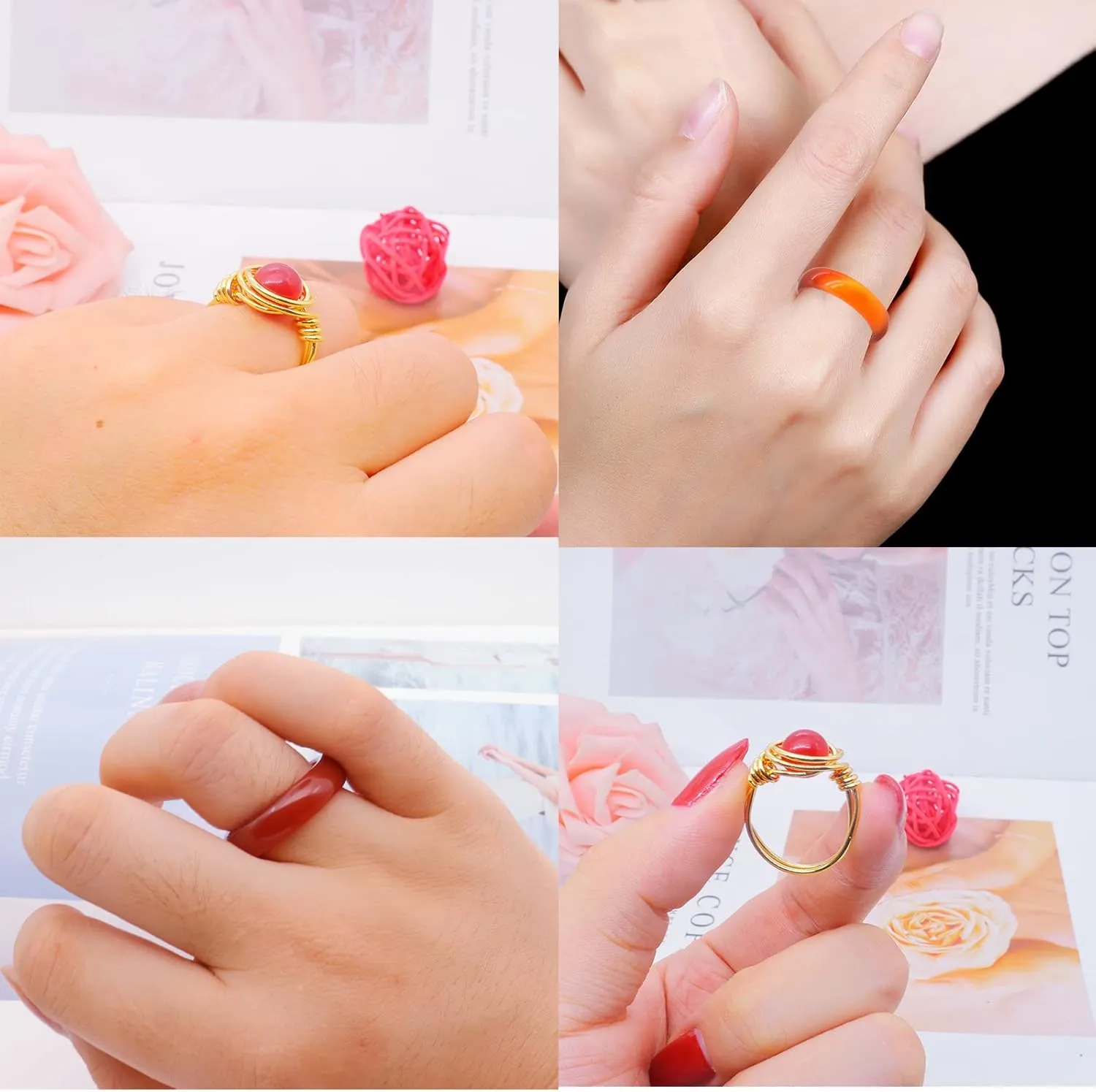 CJIAYUJEW 2PCS Carnelian Rings Gemstone Band Healing Ring for Women Carnelian Smooth Round Donut Ring