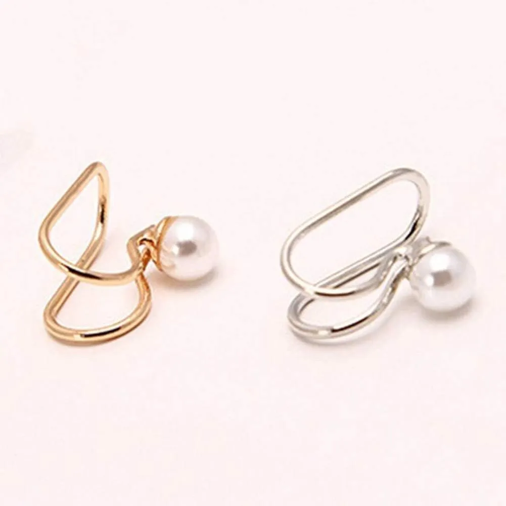 Clip on Hoop Earrings for Women 1Pc Women Star Cubic Zirconia Faux Pearl Non Piercing Ear Cuff Clip Earrings Golden #010