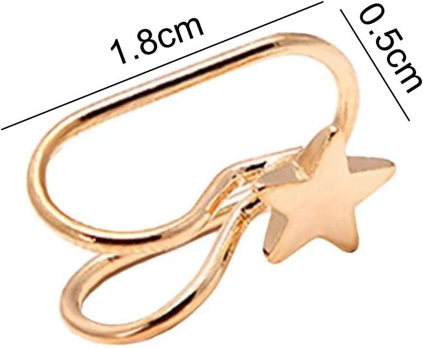 Clip on Hoop Earrings for Women 1Pc Women Star Cubic Zirconia Faux Pearl Non Piercing Ear Cuff Clip Earrings Golden #010