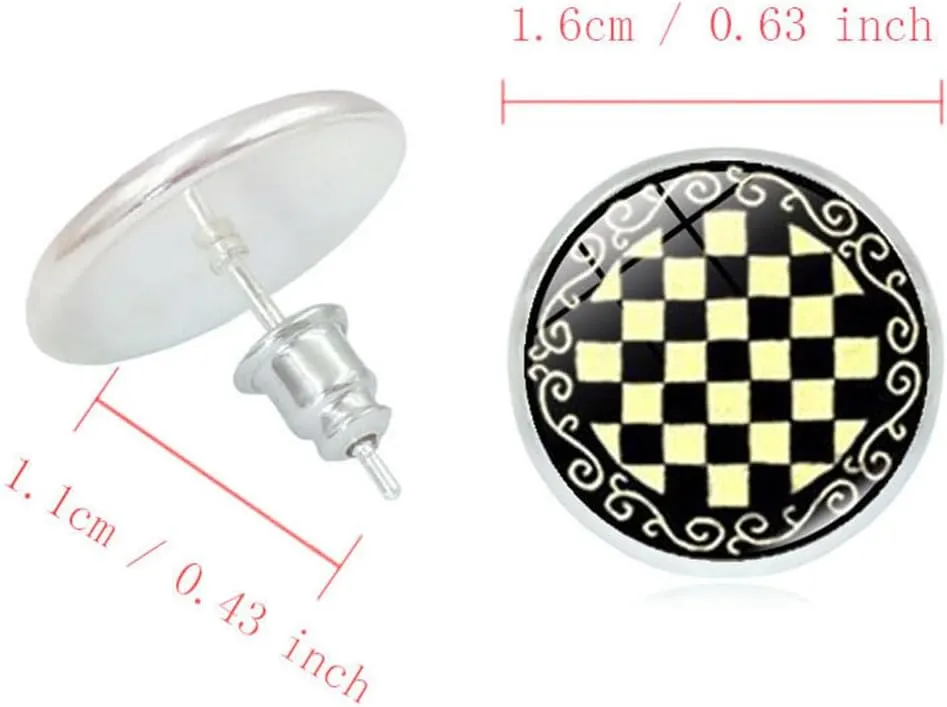coadipress Checkered Stud Earrings for Women Small Screw Novelty Black White Striped Plaid Piercing Studs Earring Fashion Simple Mother's Day Valentine's Minimalist Jewelry Gifts