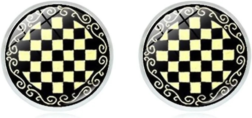 coadipress Checkered Stud Earrings for Women Small Screw Novelty Black White Striped Plaid Piercing Studs Earring Fashion Simple Mother's Day Valentine's Minimalist Jewelry Gifts