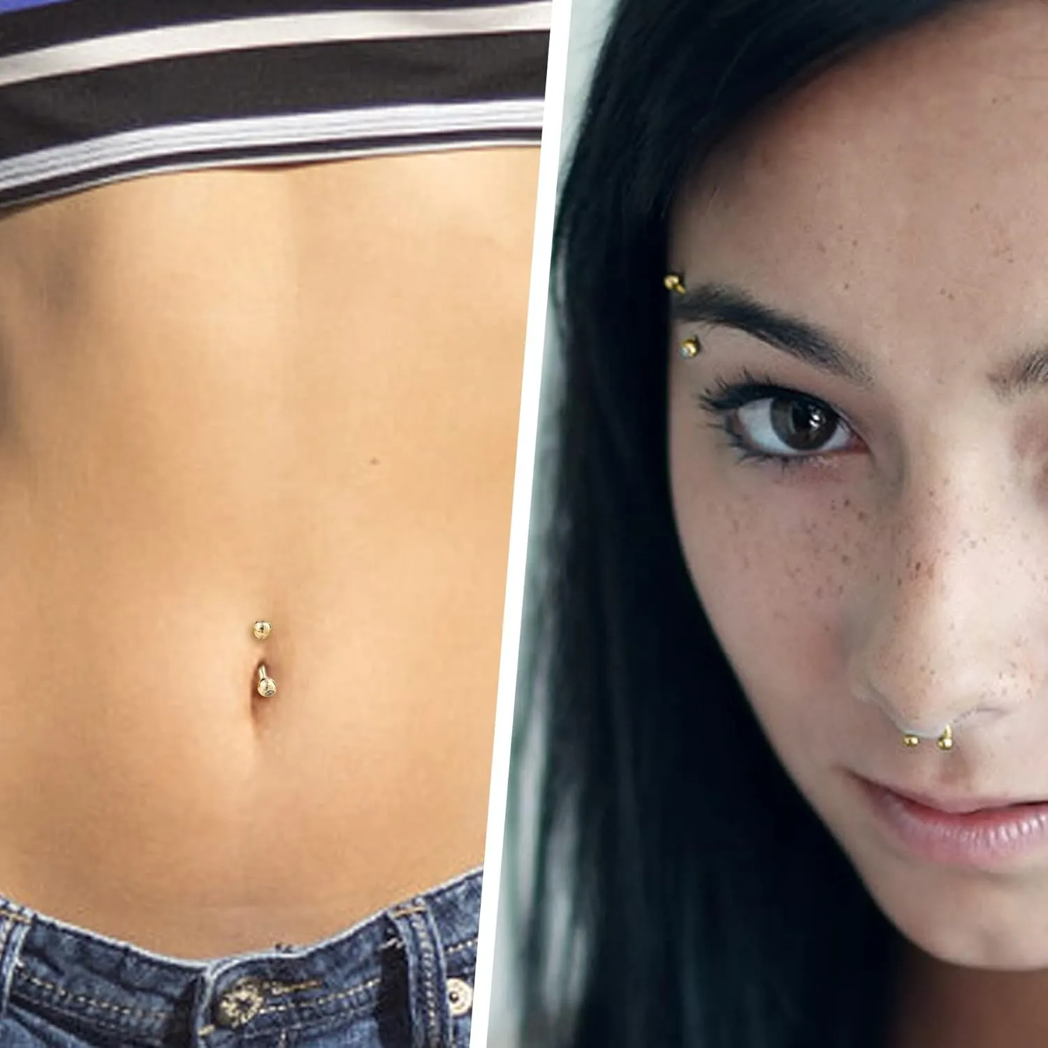 COCHARM 14K Gold Belly Button Rings Real Gold Cute Short/Long Upper 16g/14g Belly Piercing Rings Rook Barbell