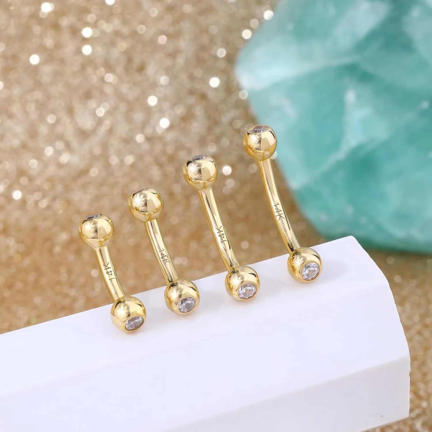 COCHARM 14K Gold Belly Button Rings Real Gold Cute Short/Long Upper 16g/14g Belly Piercing Rings Rook Barbell