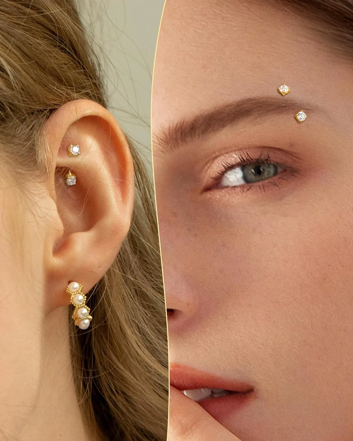 COCHARM 14K Solid Gold Rook Earrings Yellow Gold Snake Eye Eyebrow Rings 6mm 16g Real Gold Rook Barbell 8mm Curved Eyebrow Piercing Jewelry 14Kt Gold Eyebrow Barbell