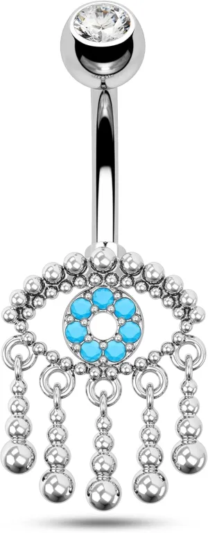 COCHARM Evil Eye Belly Button Rings Dangling Belly Rings Gold Silver Cute Tassel Belly Rings 14g Blue Turquoise Eye Belly Button Ring Stainless Steel Navel Piercing For Women