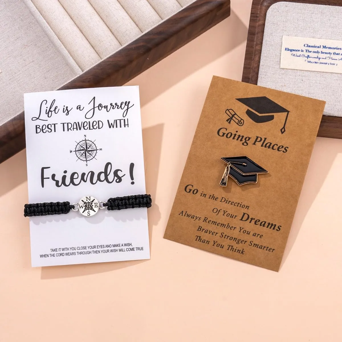 COLORFUL BLING Graduation Gifts for Her/Him, Graduation Cap Compass Braided Leather Rope Stretch Bracelets Class of 2025 Enamel Pins Brooch Adjustable Inspirational Heart Matching Bracelets