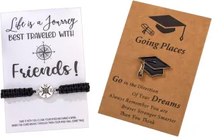 COLORFUL BLING Graduation Gifts for Her/Him, Graduation Cap Compass Braided Leather Rope Stretch Bracelets Class of 2025 Enamel Pins Brooch Adjustable Inspirational Heart Matching Bracelets