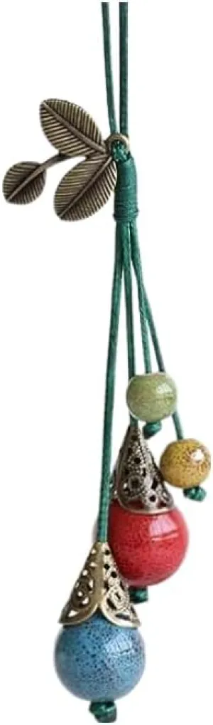 Colorful Ceramic Beads Leaf Flower Heart Lariat Long Necklace Boho Ethnic Style Hippie Vintage Jewelry-Leaf