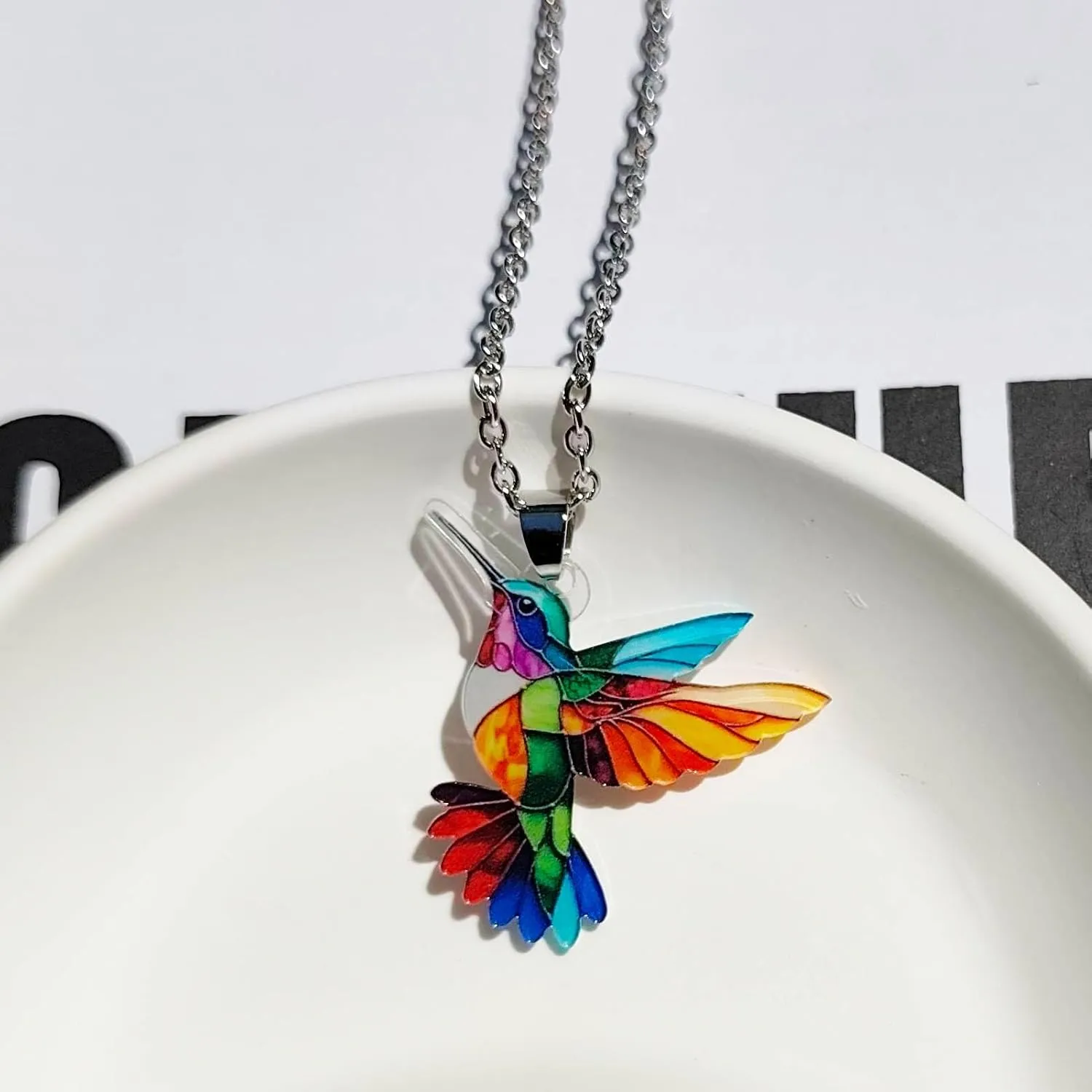 Colorful Hummingbird Necklace, 2D Hummingbird Necklace, Bird Necklace, Hummingbird Necklaces For Women Bird Lovers