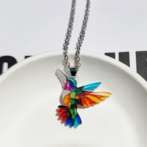 Colorful Hummingbird Necklace, 2D Hummingbird Necklace, Bird Necklace, Hummingbird Necklaces For Women Bird Lovers