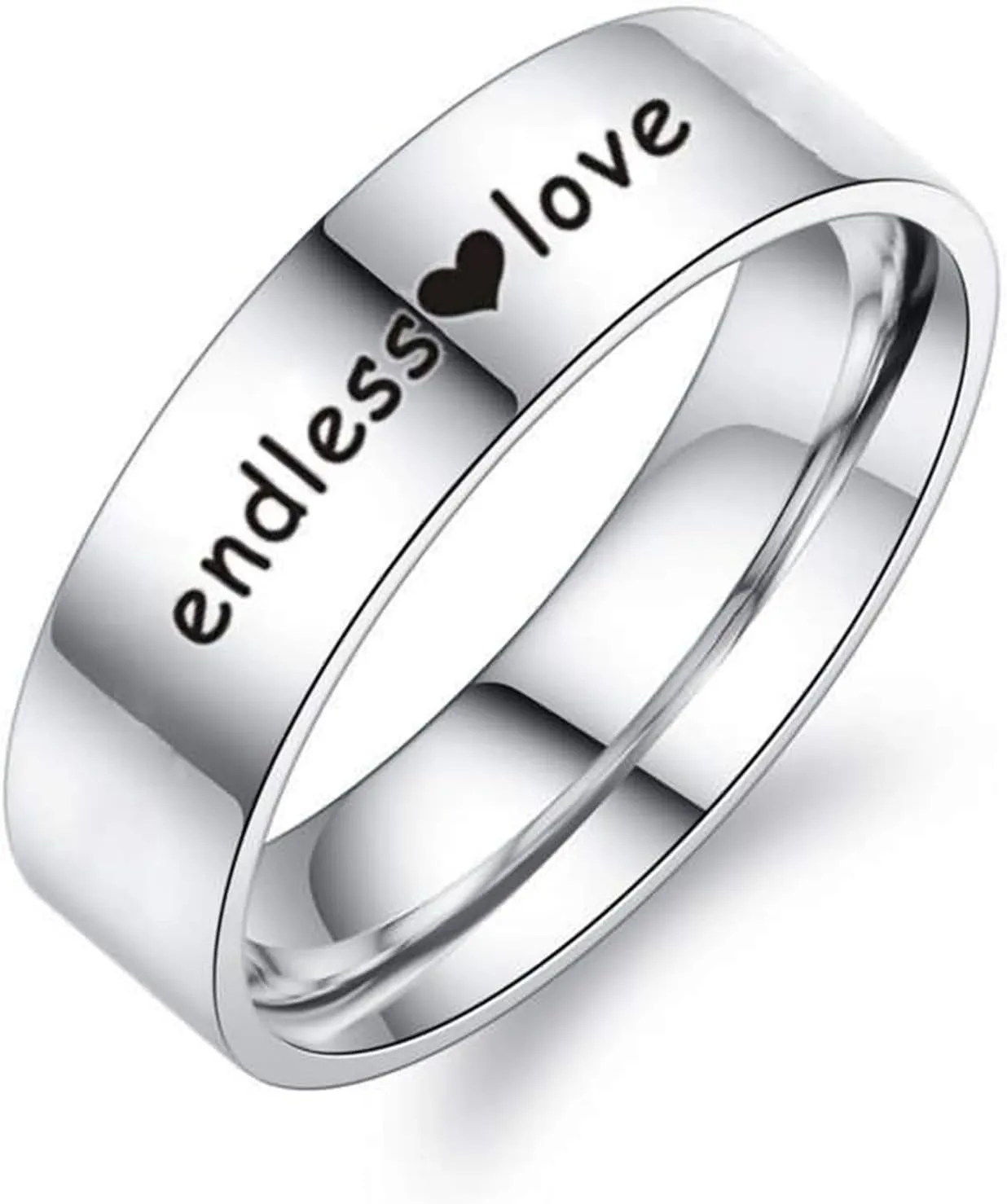 Commitment Rings for Couples, Women's Bridal Rings Sets Stainless Steel Engraved Heart Endless Love Silver Rings Valentine's Jewelry Size 6-12