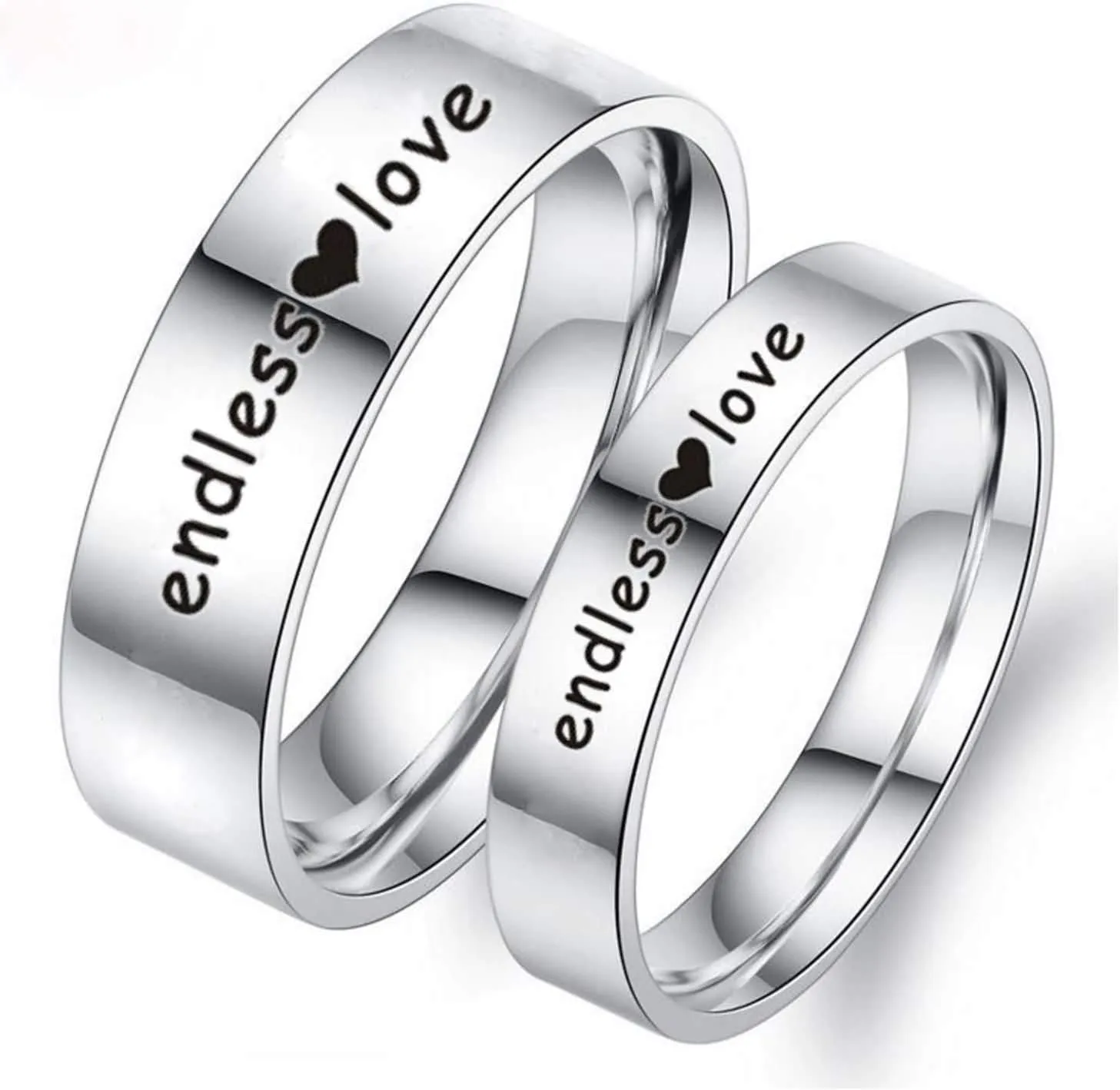 Commitment Rings for Couples, Women's Bridal Rings Sets Stainless Steel Engraved Heart Endless Love Silver Rings Valentine's Jewelry Size 6-12