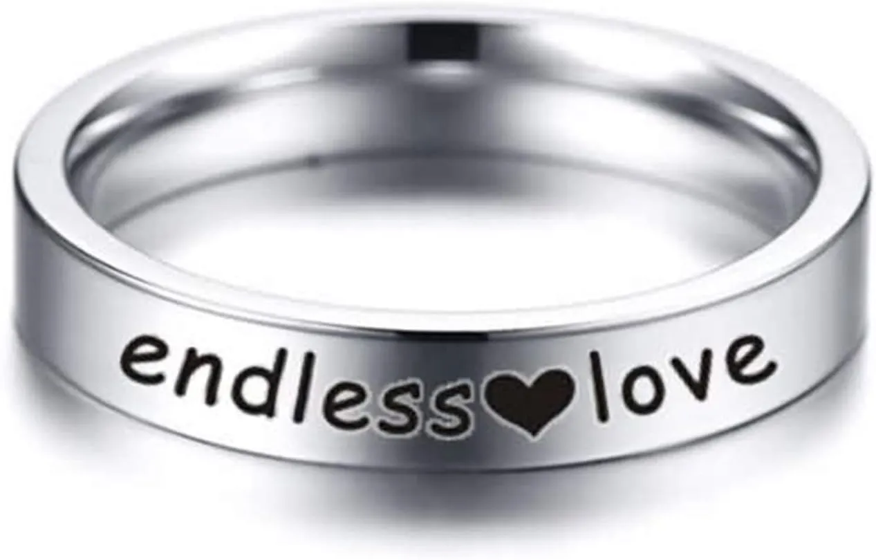 Commitment Rings for Couples, Women's Bridal Rings Sets Stainless Steel Engraved Heart Endless Love Silver Rings Valentine's Jewelry Size 6-12
