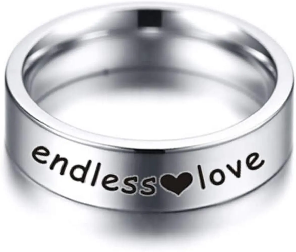 Commitment Rings for Couples, Women's Bridal Rings Sets Stainless Steel Engraved Heart Endless Love Silver Rings Valentine's Jewelry Size 6-12